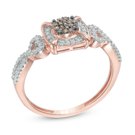 1/5 CT. T.w. Composite Champagne and White Diamond Frame Promise Ring in 10K Rose Gold