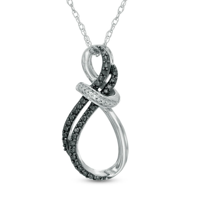 Main Image 1 of Enhanced Black and White Diamond Accent Double Row Infinity Pendant in Sterling Silver