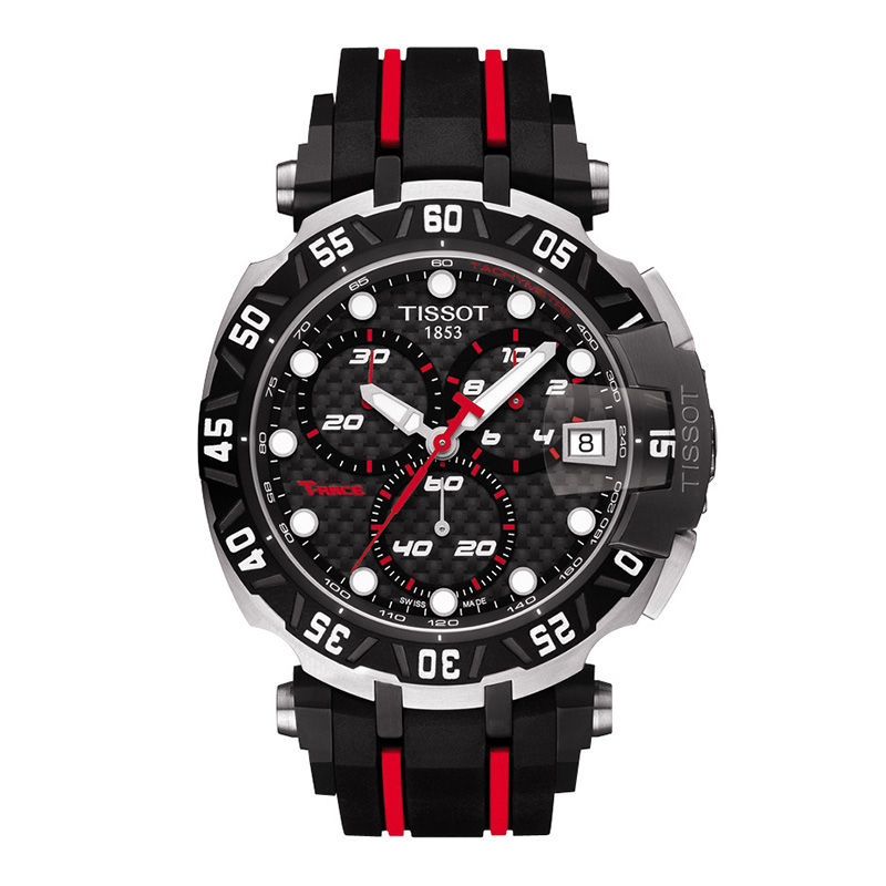 TISSOT クロノグラフ 腕時計 ブラック/レッド Men's Tissot T-Race MotoGP Chronograph Strap Watch with Black Dial