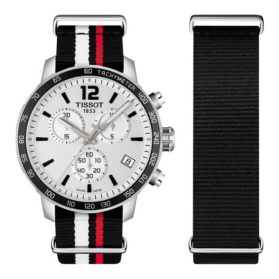 Men's Tissot Quickster Nato Chronograph Strap Watch with Silver-Tone Dial (Model: T095.417.17.037.01)