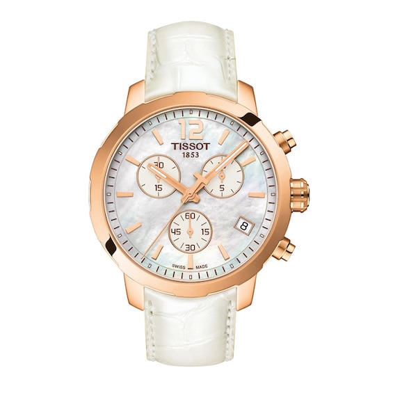 Ladies' Tissot Quickster Chronograph Strap Watch with White Mother-of-Pearl Dial(Model: T095.417.36.117.00)