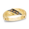 Thumbnail Image 1 of 1/4 CT. T.W. Champagne Diamond Three Stone Slant Band in 10K Gold