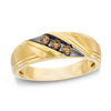 Thumbnail Image 0 of Men's 1/4 CT. T.W. Champagne Diamond Three Stone Slant Band in 10K Gold