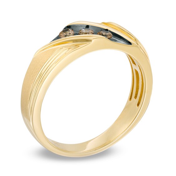 1/4 CT. T.w. Champagne Diamond Three Stone Slant Band in 10K Gold