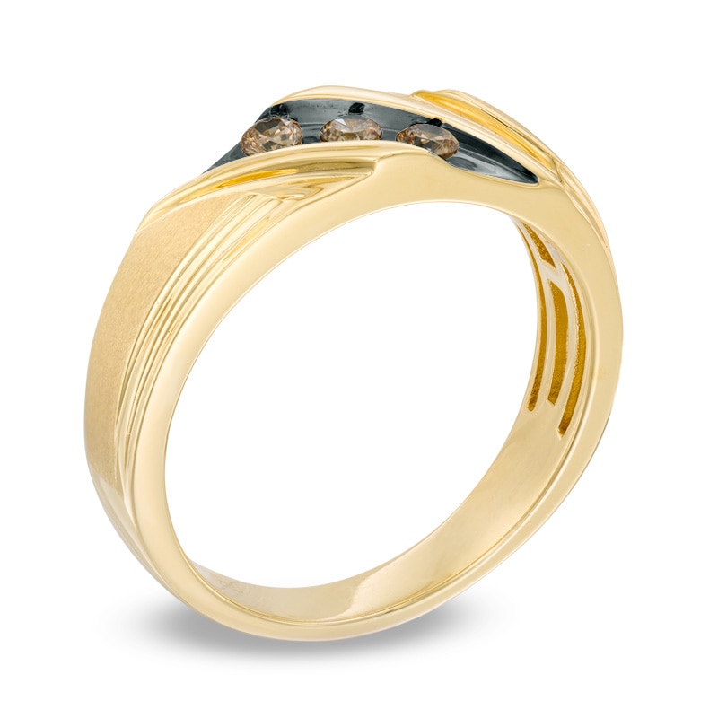 Main Image 2 of 1/4 CT. T.W. Champagne Diamond Three Stone Slant Band in 10K Gold