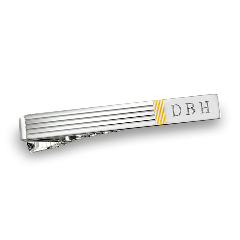 Men's Monogrammed Tie Bar in Sterling Silver and 24K Gold Plate (3 Initials)