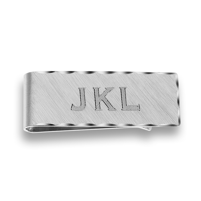 Men's Engraved Scallop Edge Money Clip in Sterling Silver (5 Characters