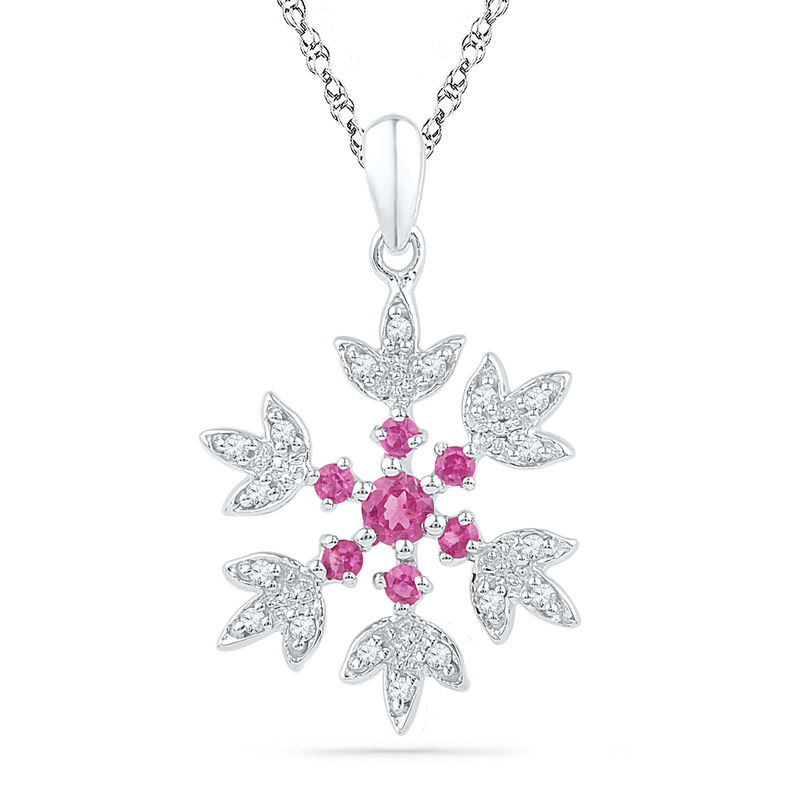 Lab-Created Pink Sapphire and Diamond Accent Snowflake Pendant in Sterling Silver