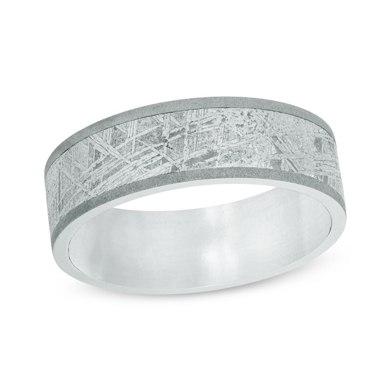 Main Image 1 of Men's 7.0mm Grey Sand-Blast Titanium and Meteorite Comfort Fit Wedding Band - Size 10
