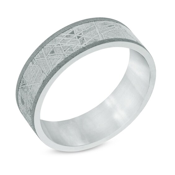 7.0mm Grey Sand-Blast Titanium and Meteorite Comfort Fit Wedding Band - Size 10
