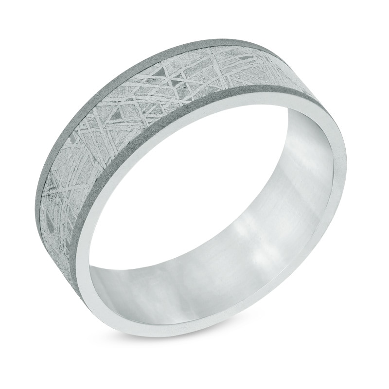 Main Image 2 of Men's 7.0mm Grey Sand-Blast Titanium and Meteorite Comfort Fit Wedding Band - Size 10