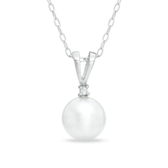 7.0 - 8.0mm Cultured Freshwater Pearl and Diamond Accent Button Pendant in Sterling Silver