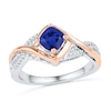 Thumbnail Image 0 of 5.0mm Cushion-Cut Lab-Created Blue Sapphire and Diamond Accent Ring in Sterling Silver and 10K Rose Gold