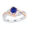 Thumbnail Image 1 of 5.0mm Cushion-Cut Lab-Created Blue Sapphire and Diamond Accent Ring in Sterling Silver and 10K Rose Gold