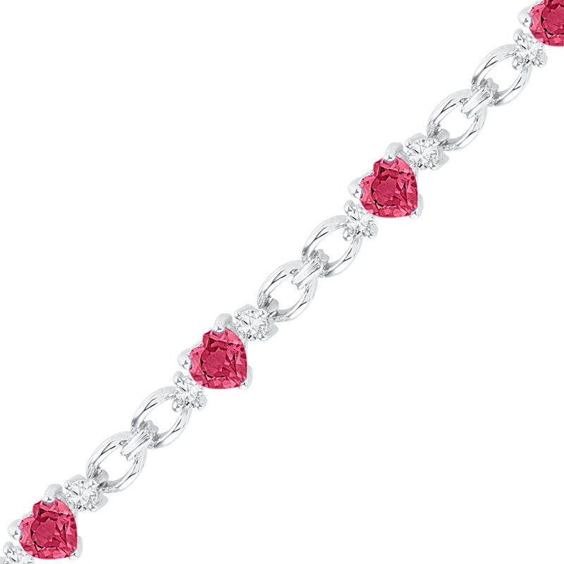 5.0mm Heart-Shaped Lab-Created Ruby and White Sapphire Bracelet in