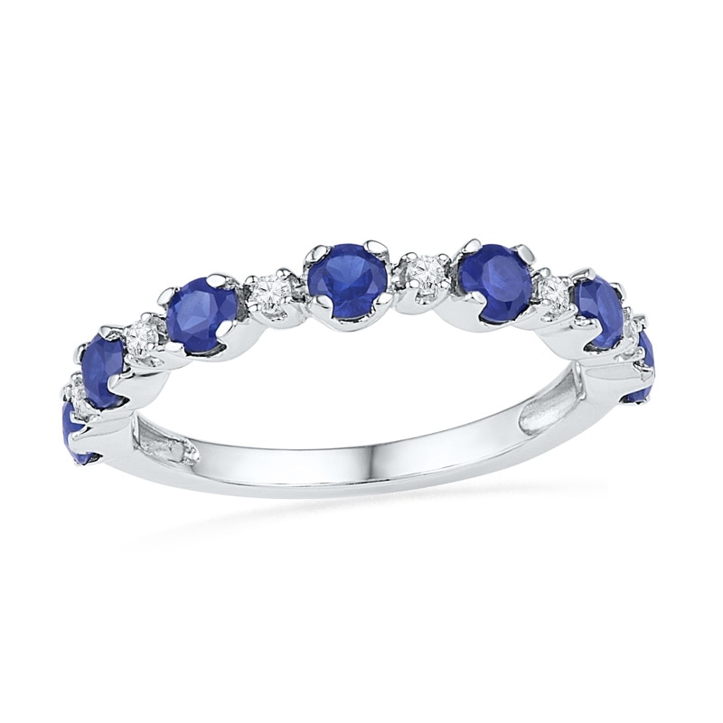 Main Image 1 of Lab-Created Blue and White Sapphire Ring in Sterling Silver