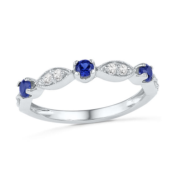 Lab-Created Blue and White Sapphire Ring in Sterling Silver | Gemstone ...