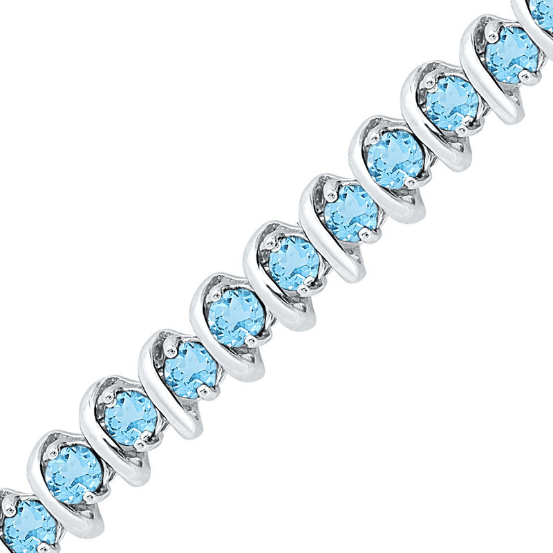 Cliona Blue Topaz and Diamond 3.31 ctw 3-Prong Womens Eternity Tennis  Bracelet 14K White Gold | TriJewels