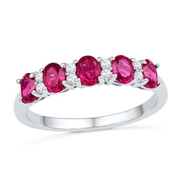 Oval Lab-Created Ruby and White Sapphire Ring in Sterling Silver