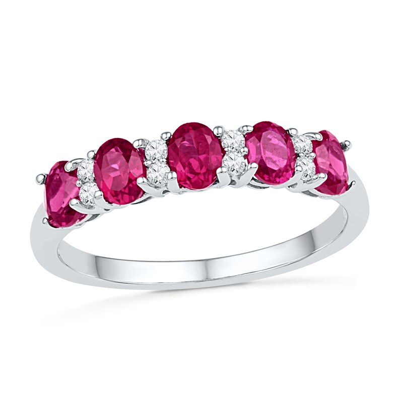 Main Image 1 of Oval Lab-Created Ruby and White Sapphire Ring in Sterling Silver