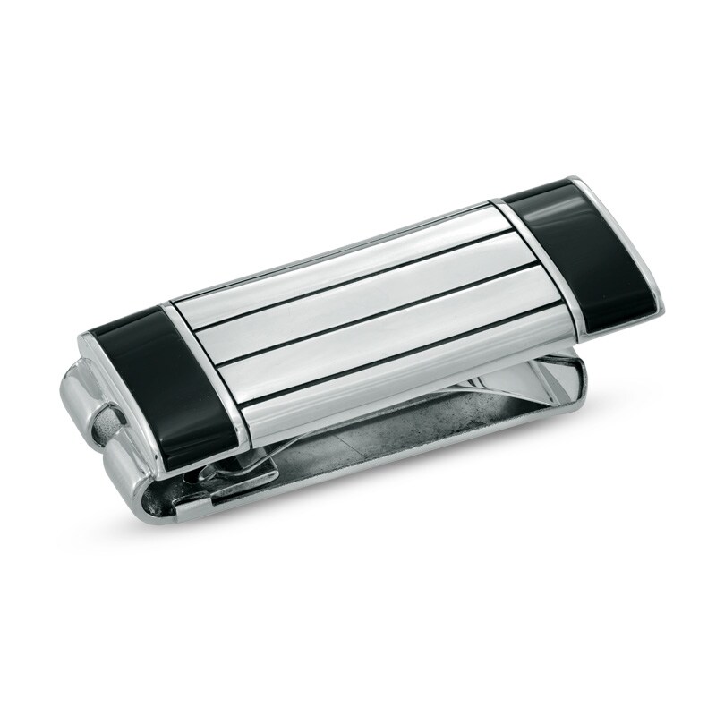 Main Image 1 of Men's Rectangular Black Onyx Money Clip in Sterling Silver
