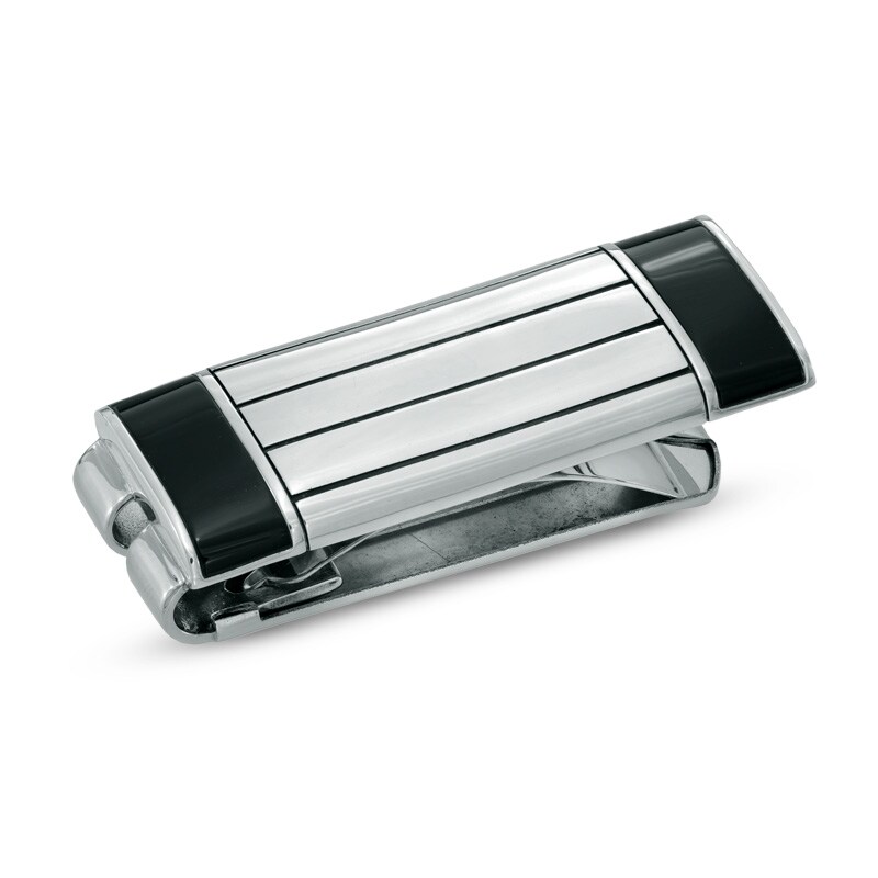 Men's Rectangular Black Onyx Money Clip in Sterling Silver