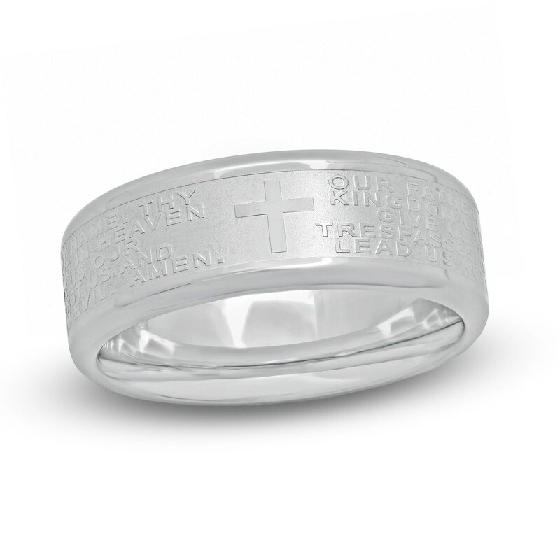 Men S 7 0 Mm Lord S Prayer Cross Comfort Fit Wedding Band In