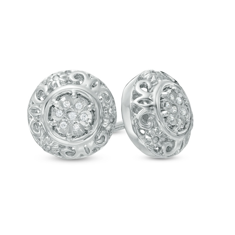 Diamond Accent Scroll Frame Stud Earrings in Sterling Silver