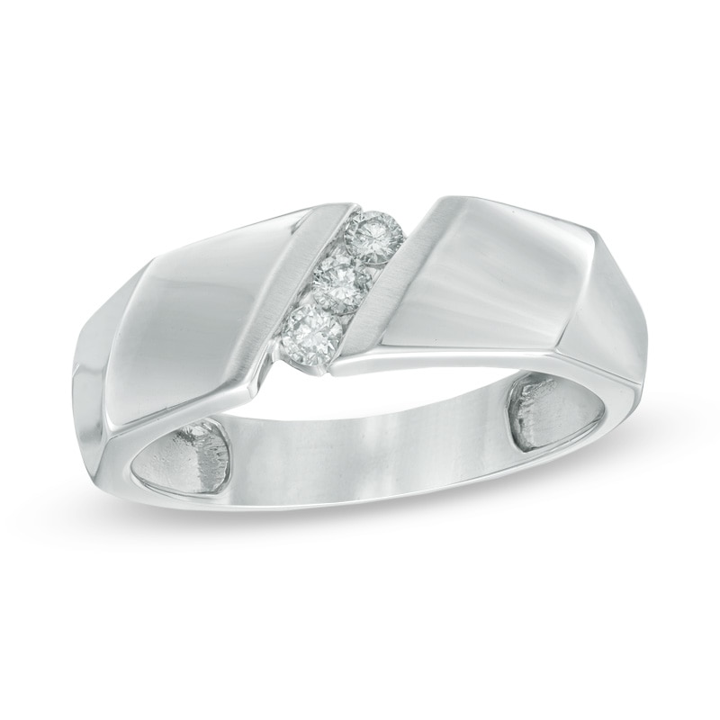 Men's 1/5 CT. T.W. Diamond Three Stone Wedding Band in 10K White Gold