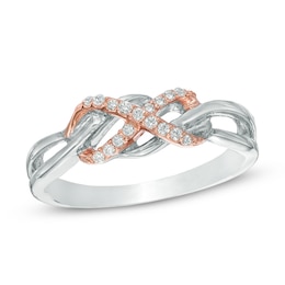 1/10 CT. T.W. Diamond Infinity Ring in Sterling Silver and 10K Rose Gold