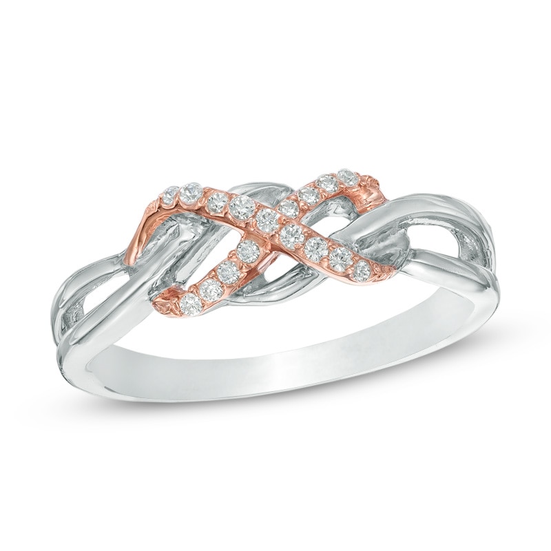 Main Image 1 of 1/10 CT. T.W. Diamond Infinity Ring in Sterling Silver and 10K Rose Gold