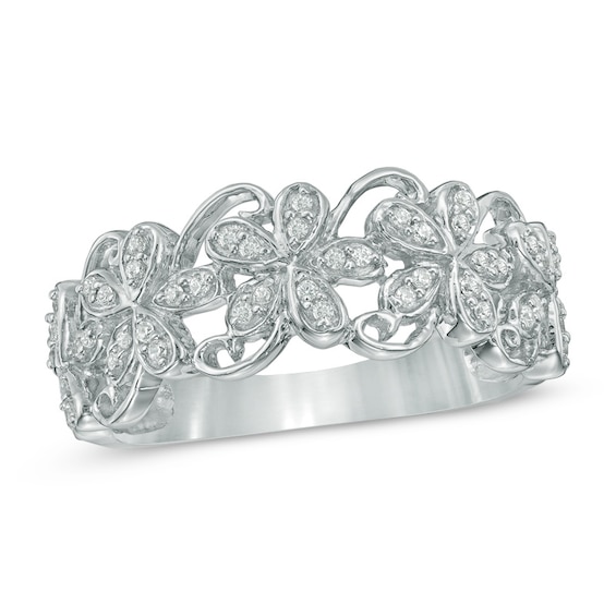 1/5 CT. T.w. Diamond Flower Scroll Ring in Sterling Silver