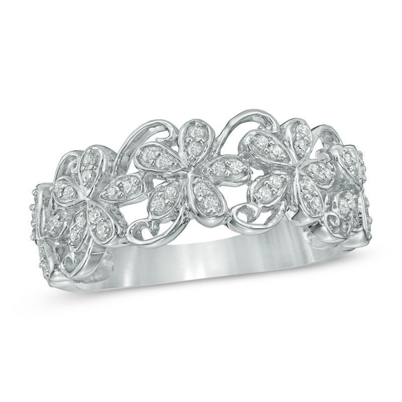 1/5 CT. T.W. Diamond Flower Scroll Ring in Sterling Silver