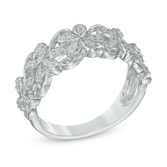 1/5 CT. T.w. Diamond Flower Scroll Ring in Sterling Silver