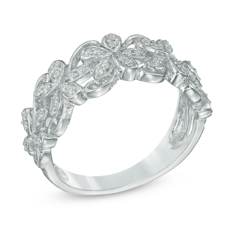 1/5 CT. T.W. Diamond Flower Scroll Ring in Sterling Silver