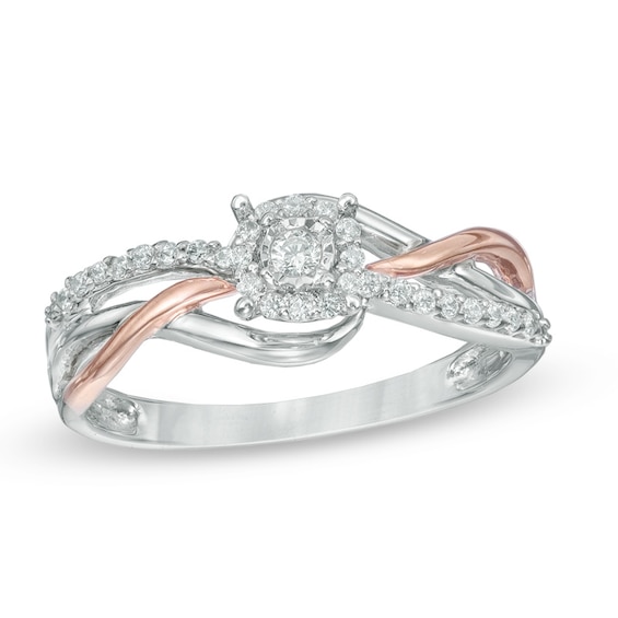 1/5 CT. T.w. Diamond Frame Promise Ring in Sterling Silver and 10K Rose Gold