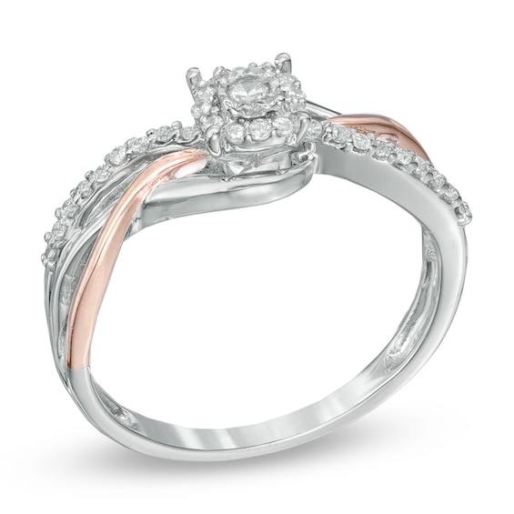 1/5 CT. T.w. Diamond Frame Promise Ring in Sterling Silver and 10K Rose Gold