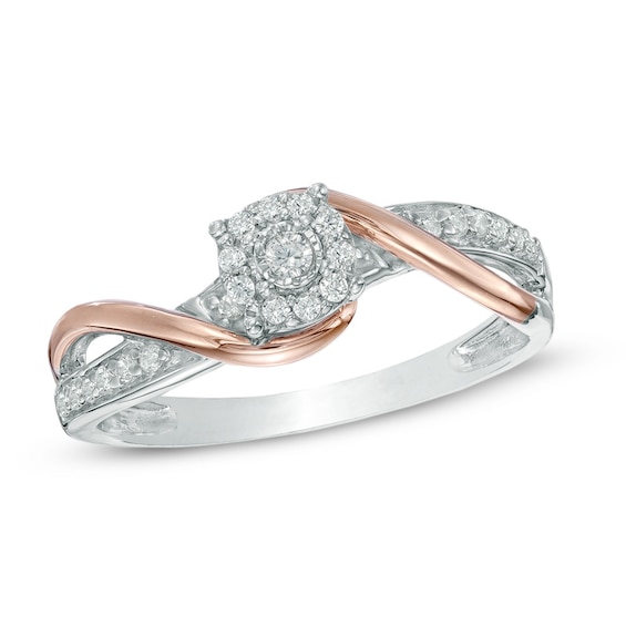 1/6 CT. T.w. Diamond Swirl Promise Ring in Sterling Silver and 10K Rose Gold