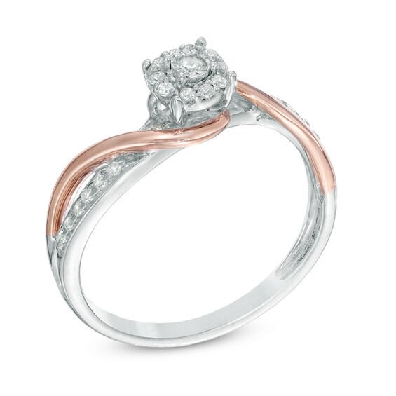 1/6 CT. T.w. Diamond Swirl Promise Ring in Sterling Silver and 10K Rose Gold