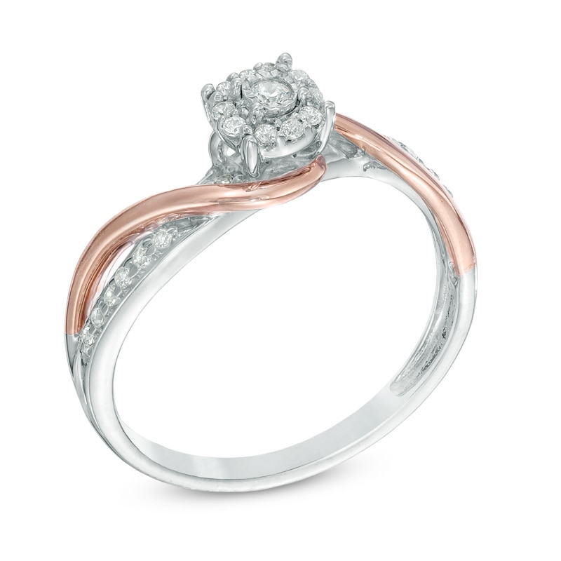 Main Image 2 of 1/6 CT. T.W. Diamond Swirl Promise Ring in Sterling Silver and 10K Rose Gold