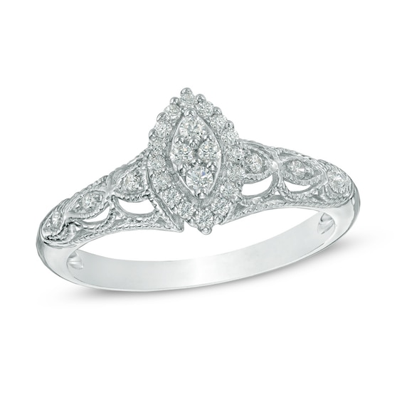 1/5 CT. T.w. Marquise Composite Diamond Frame Promise Ring in 10K White Gold