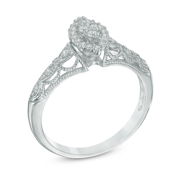 1/5 CT. T.w. Marquise Composite Diamond Frame Promise Ring in 10K White Gold
