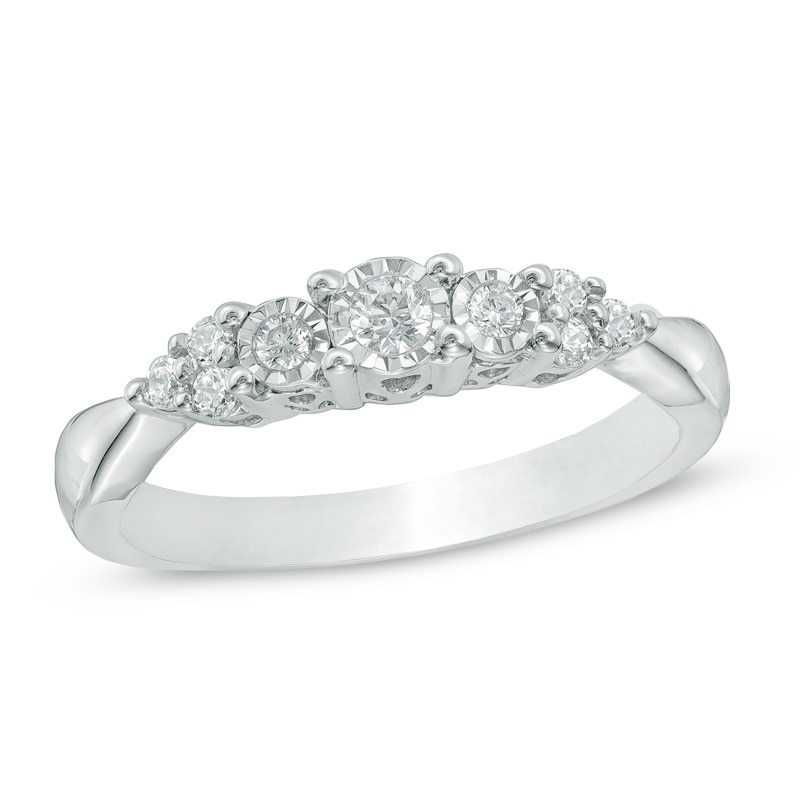 Main Image 1 of 1/5 CT. T.W. Diamond Three Stone Tri-Sides Ring in 10K White Gold