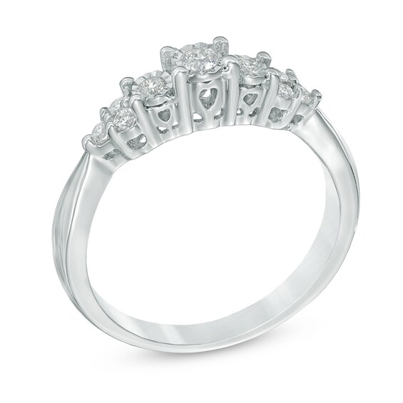 1/5 CT. T.w. Diamond Three Stone Tri-Sides Ring in 10K White Gold