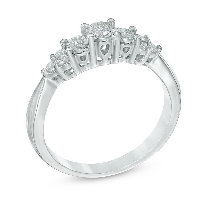 Main Image 2 of 1/5 CT. T.W. Diamond Three Stone Tri-Sides Ring in 10K White Gold