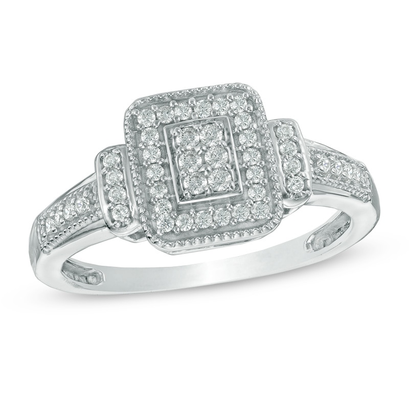 1/4 CT. T.W. Multi-Diamond Rectangular Frame Ring in 10K White Gold