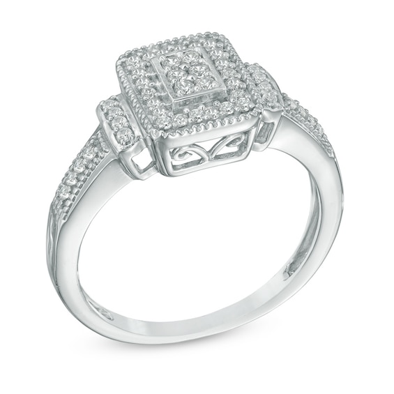 1/4 CT. T.w. Multi-Diamond Rectangular Frame Ring in 10K White Gold