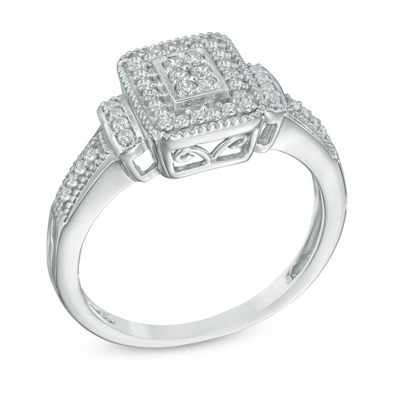 1/4 CT. T.W. Multi-Diamond Rectangular Frame Ring in 10K White Gold