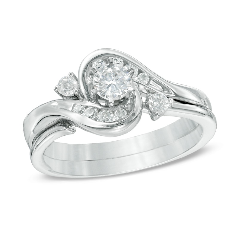 Main Image 1 of 1/2 CT. T.W. Diamond Frame Bypass Bridal Set in 10K White Gold