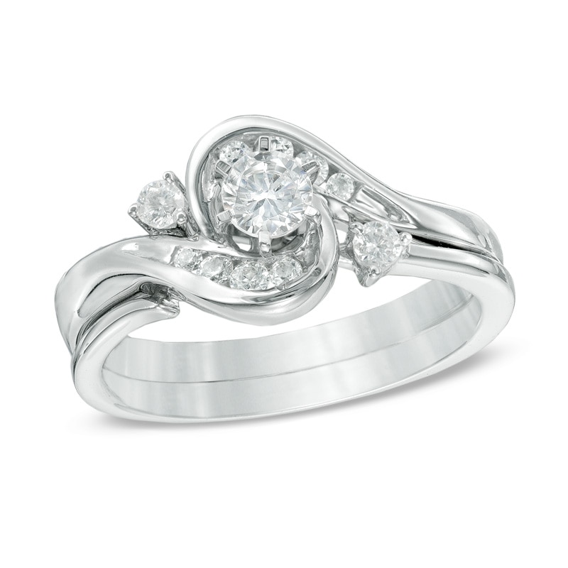 1/2 CT. T.W. Diamond Frame Bypass Bridal Set in 10K White Gold